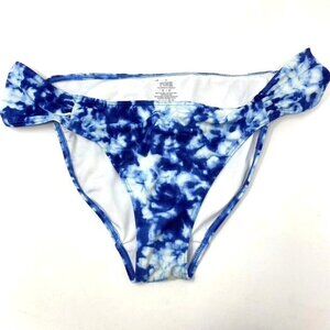 Victoria’s Secret PINK Ruffle Blue White Tie Dye Bikini Bottom Size Med  B8
